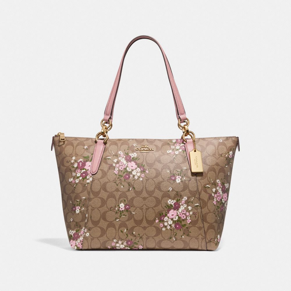 COACH F30247 AVA TOTE IN SIGNATURE CANVAS WITH FLORAL BUNDLE PRINT KHAKI/MULTI/IMITATION-GOLD