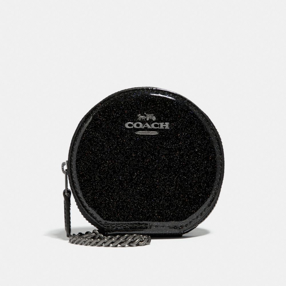 ROUND COIN CASE - COACH f30253 - ANTIQUE NICKEL/BLACK MULTI