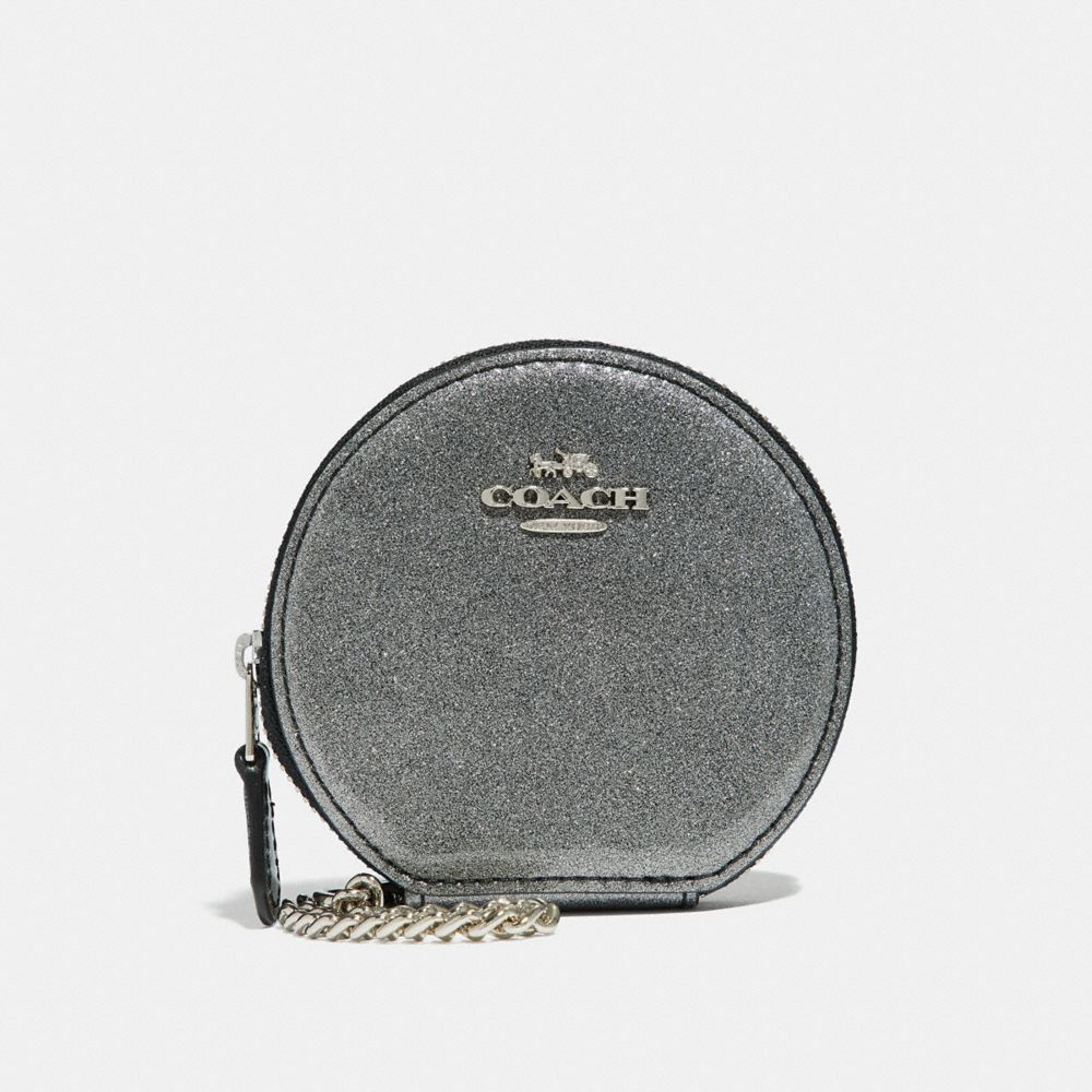 COACH f30253 ROUND COIN CASE SILVER/SILVER MULTI