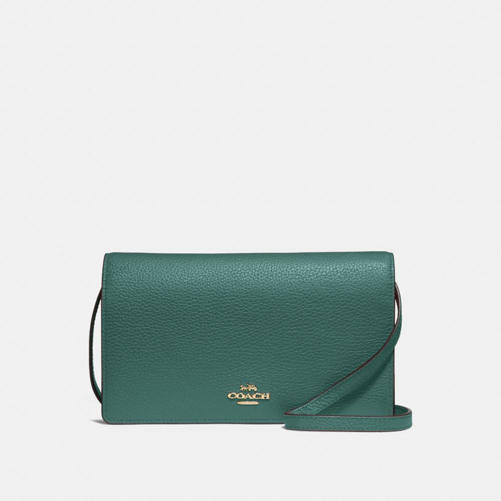 COACH FOLDOVER CROSSBODY CLUTCH - DARK TURQUOISE/LIGHT GOLD - F30256