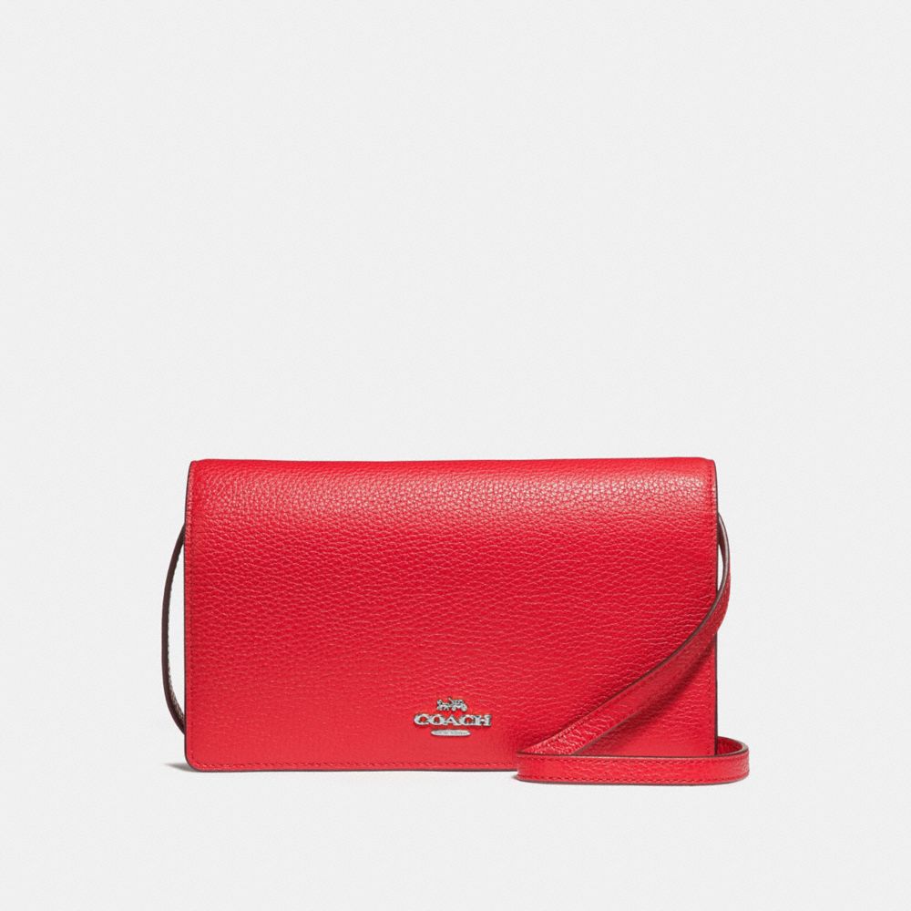 COACH f30256 FOLDOVER CROSSBODY CLUTCH BRIGHT RED/SILVER