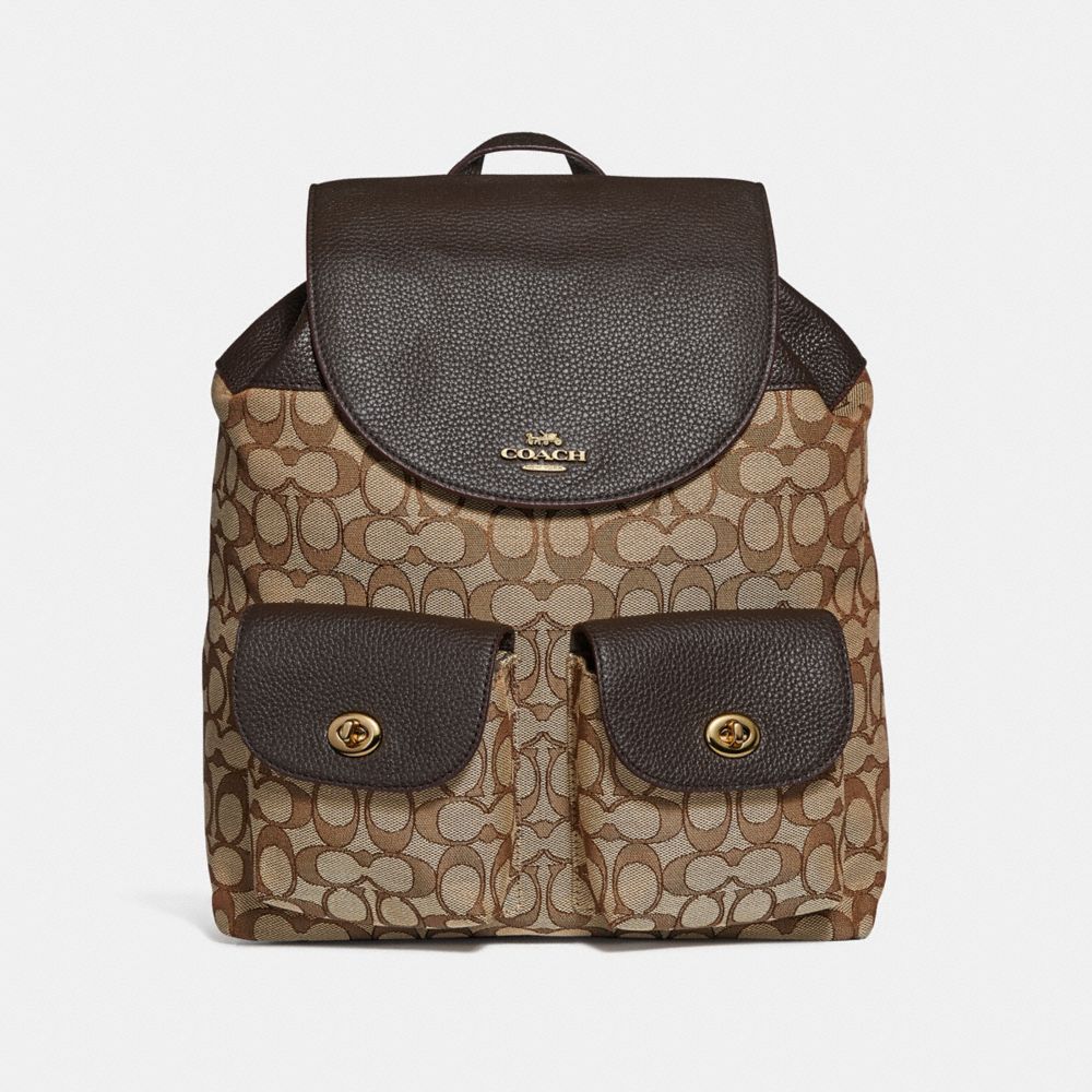 BILLIE BACKPACK IN SIGNATURE JACQUARD - f30275 - KHAKI/BROWN/IMITATION GOLD