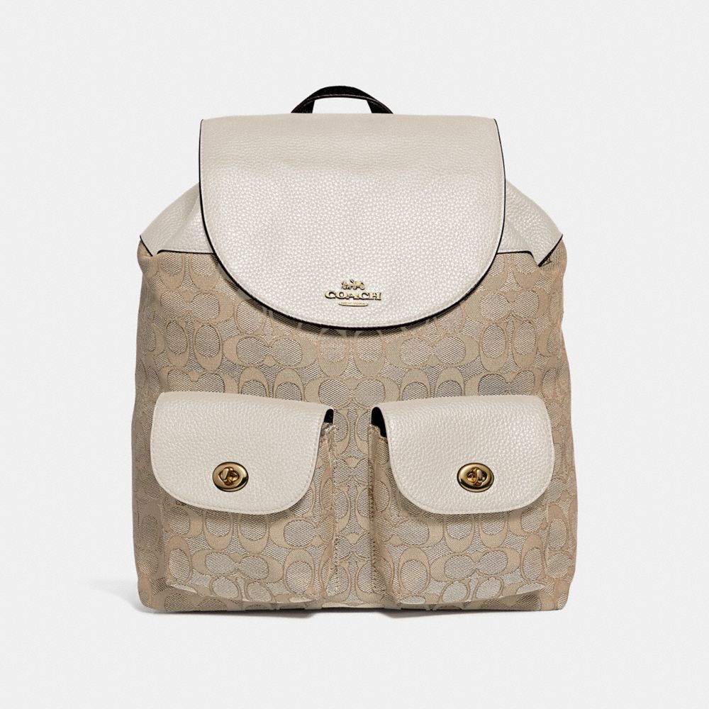 BILLIE BACKPACK IN SIGNATURE JACQUARD - f30275 - LIGHT KHAKI/CHALK/LIGHT GOLD