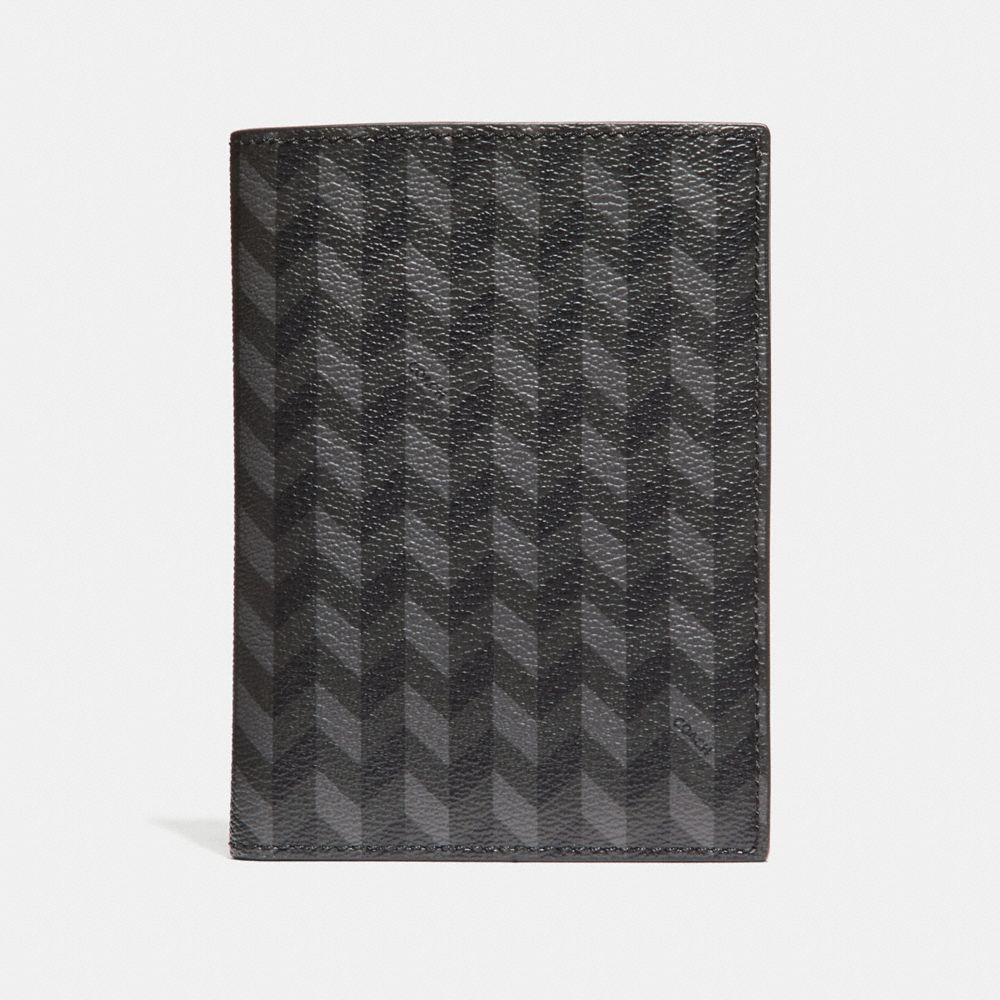 COACH F30300 Passport Case With Herringbone Print BLUE/CREAM