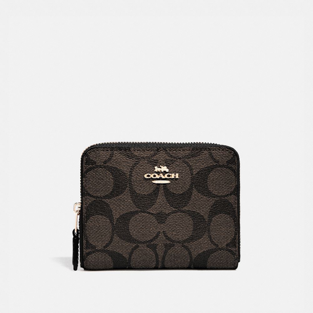 COACH F30308 - SMALL ZIP AROUND WALLET IN SIGNATURE CANVAS BROWN/BLACK/LIGHT GOLD