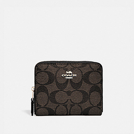 COACH F30308 SMALL ZIP AROUND WALLET IN SIGNATURE CANVAS BROWN/BLACK/light-gold