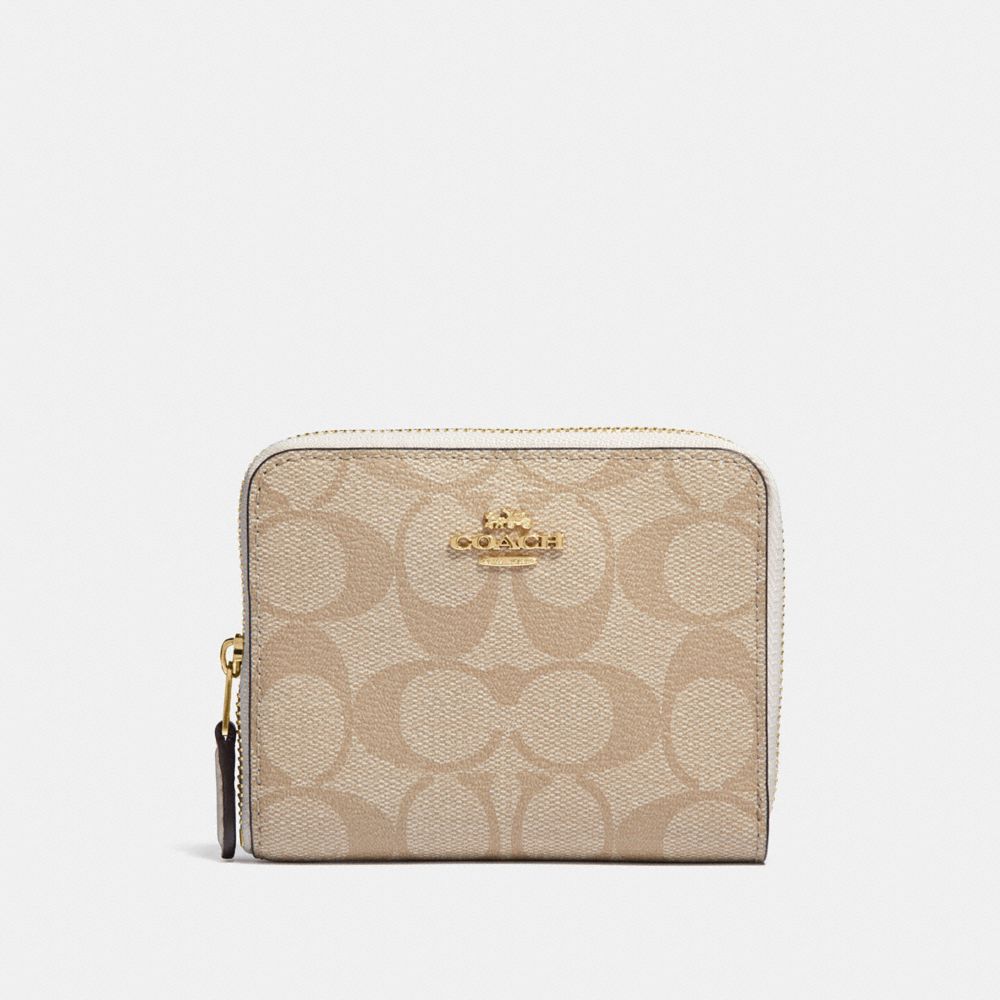 COACH F30308 - SMALL ZIP AROUND WALLET IN SIGNATURE CANVAS LIGHT KHAKI/CHALK/LIGHT GOLD