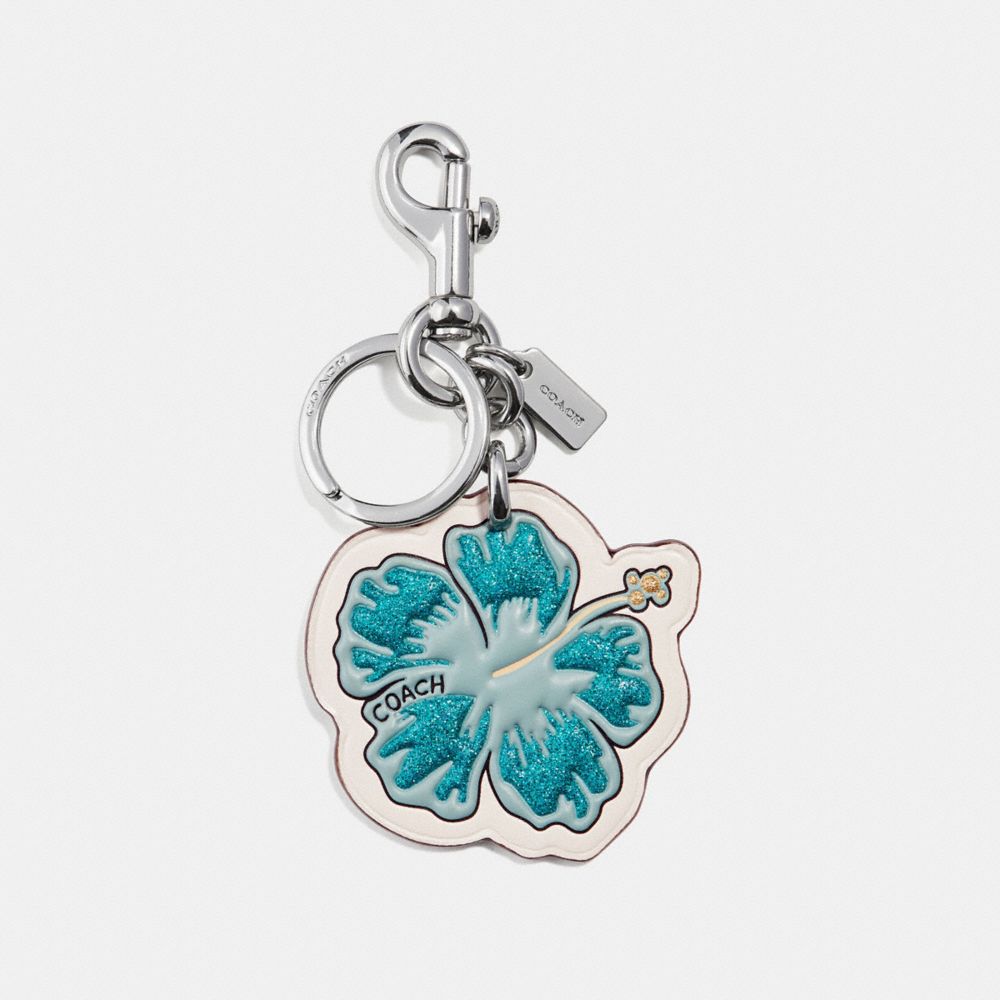 HIBISCUS BAG CHARM - COACH f30310 - SILVER/AQUAMARINE