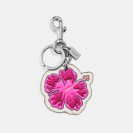 COACH F30310 HIBISCUS BAG CHARM SILVER/HOT-PINK