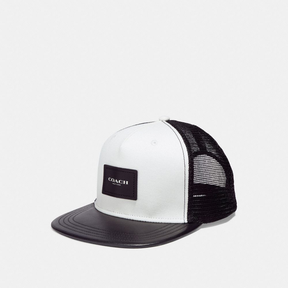 MIXED MATERIAL FLAT BRIM HAT - CHALK BLACK - COACH F30331