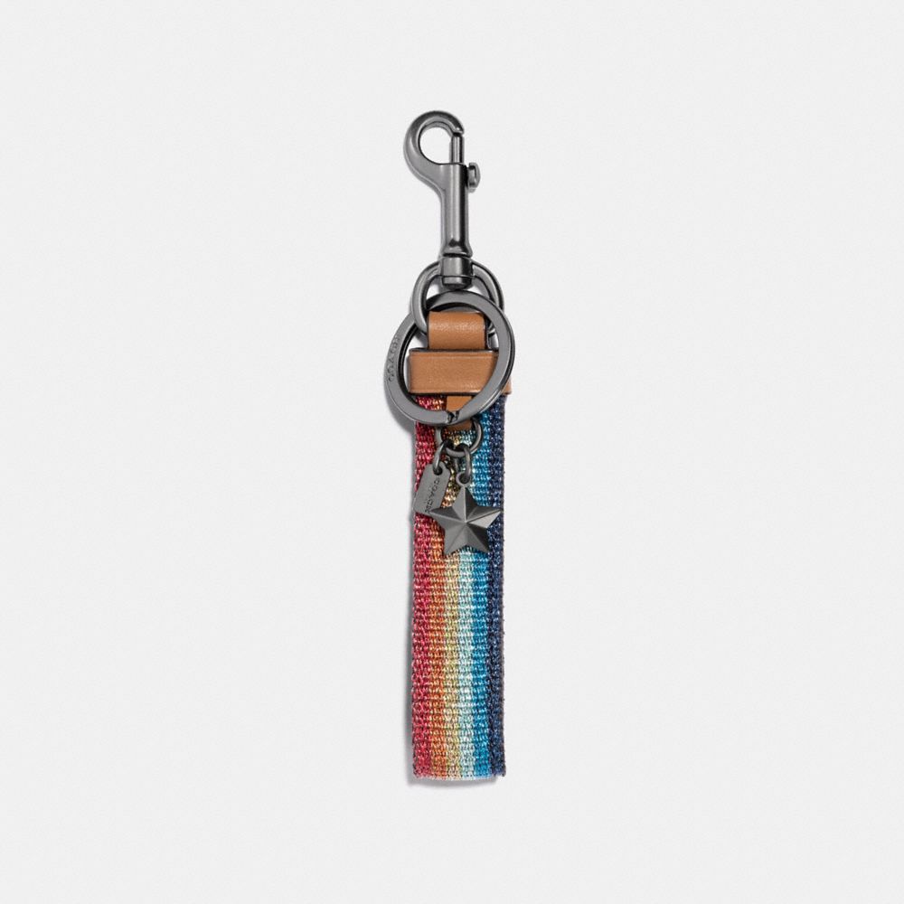 RAINBOW WEBBED STRAP BAG CHARM - COACH f30338 - MULTI/BLACK