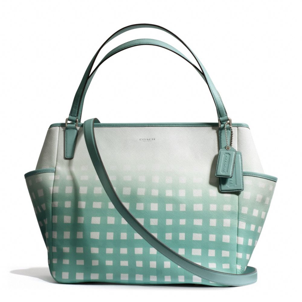COACH F30342 GINGHAM SAFFIANO BABY BAG TOTE SILVER/WHITE/DUCK-EGG