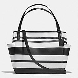 COACH F30343 - STRIPED COATED CANVAS BABY BAG TOTE SILVER/BLACK/WHITE