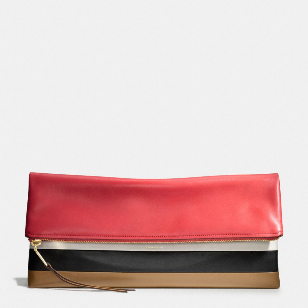 COACH THE LARGE CLUTCHABLE IN BAR STRIPE LEATHER - GDVRM - F30361