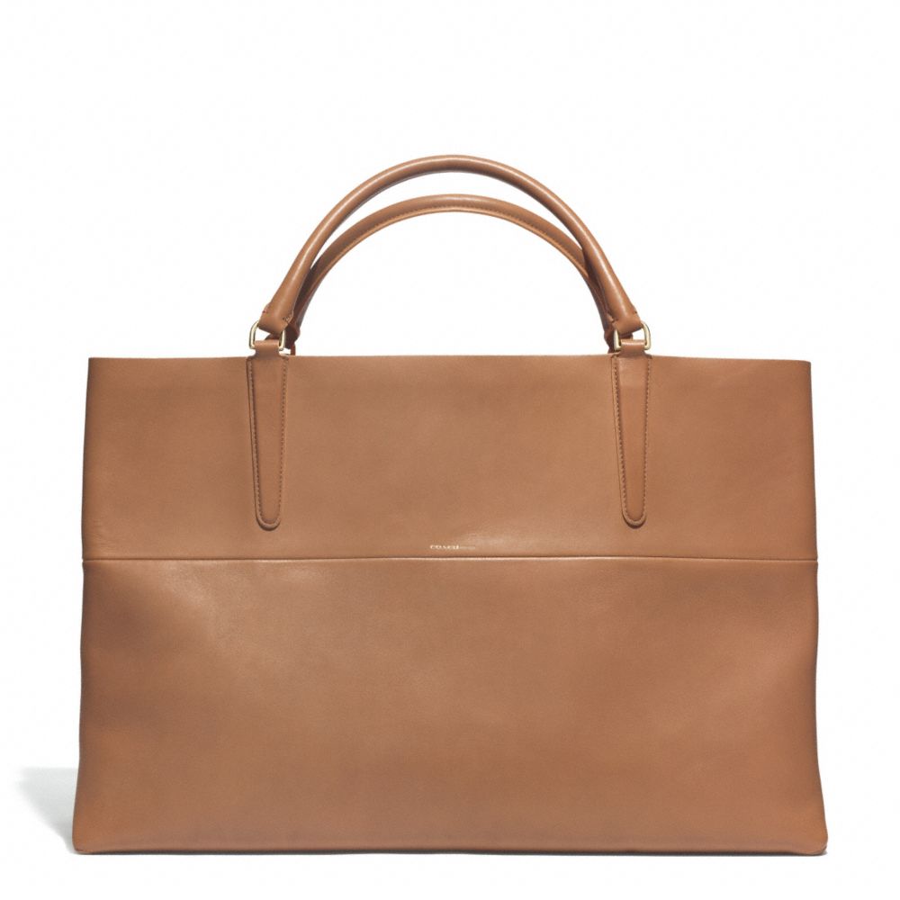 COACH THE LARGE RETRO GLOVE TAN LEATHER EAST/WEST TOWN TOTE - GOLD/CAMEL/BRIGHT MANDARIN - f30378