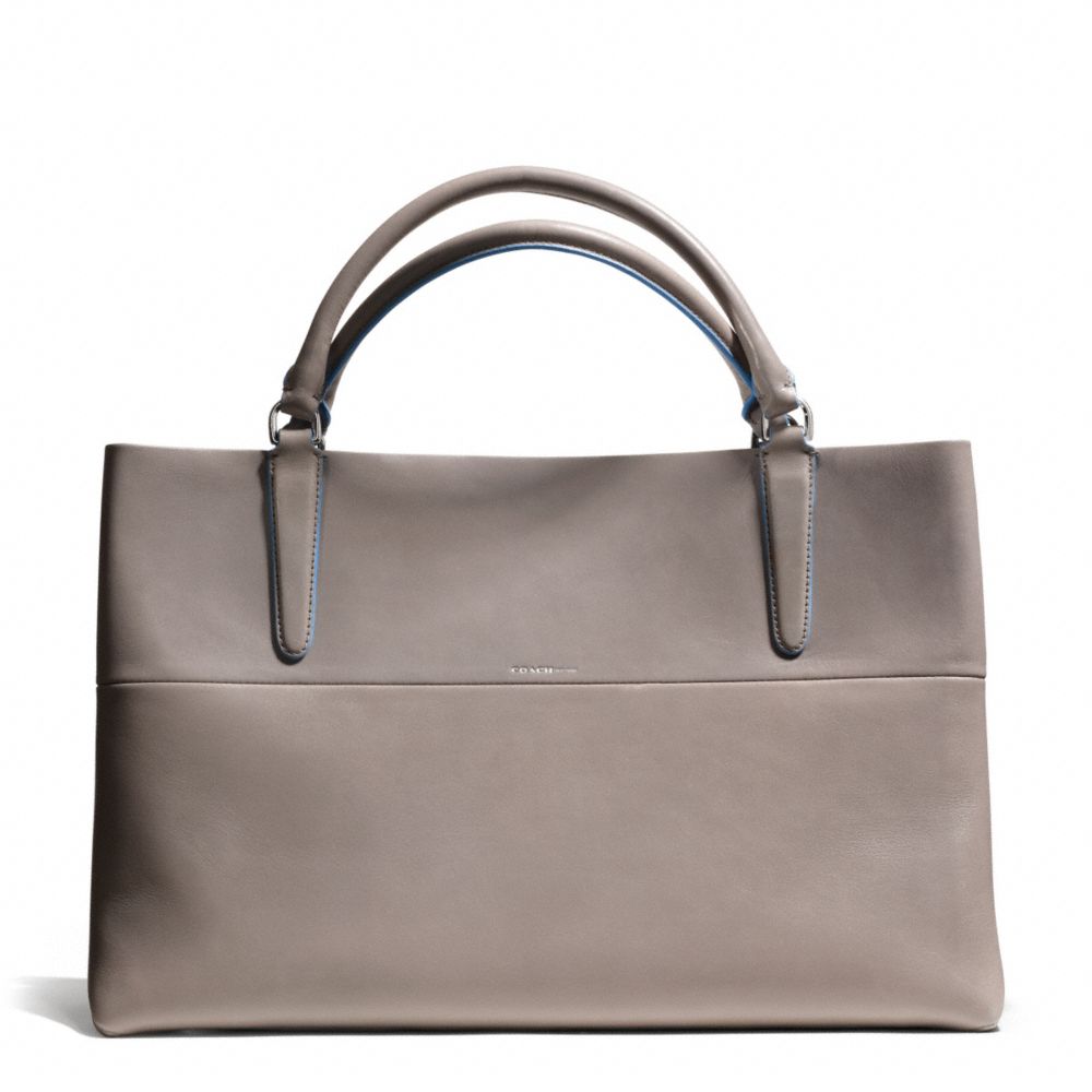 COACH f30381 RETRO GLOVE TAN LEATHER EAST/WEST TOWN TOTE  UE/WARM GREY/BLUE OXFORD