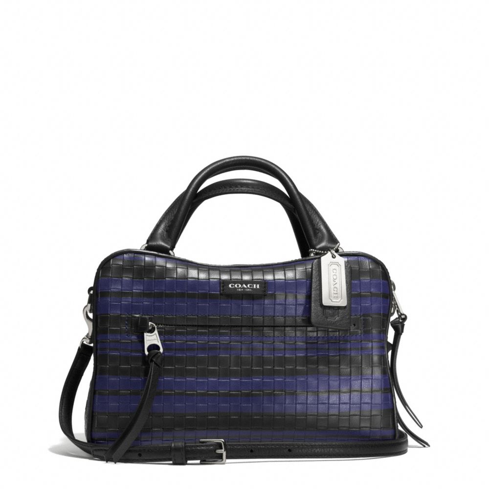 BLEECKER  EMBOSSED WOVEN LEATHER SMALL TOASTER SATCHEL - f30471 - SILVER/BLUE INDIGO/BLACK