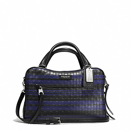 COACH f30471 BLEECKER  EMBOSSED WOVEN LEATHER SMALL TOASTER SATCHEL SILVER/BLUE INDIGO/BLACK