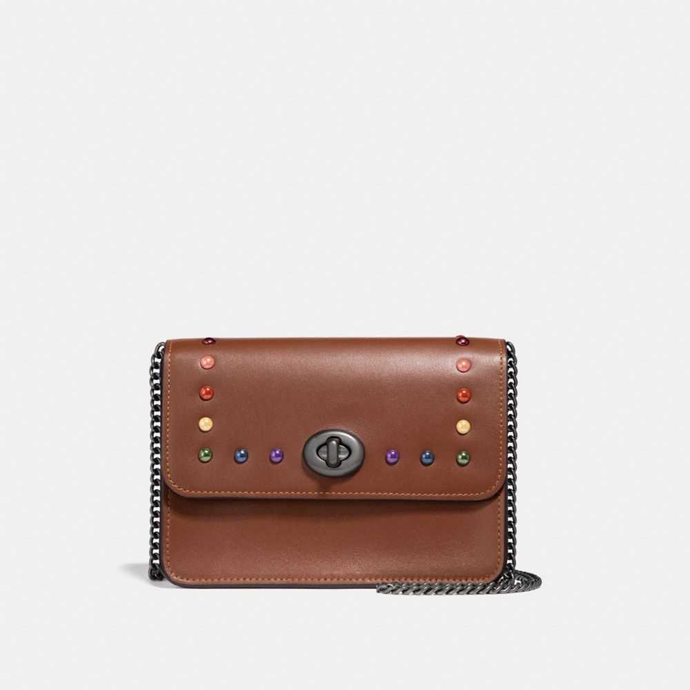 BOWERY CROSSBODY IN SIGNATURE CANVAS WITH RAINBOW RIVETS - COACH f30575 - Saddle 2 Multi/black antique nickel