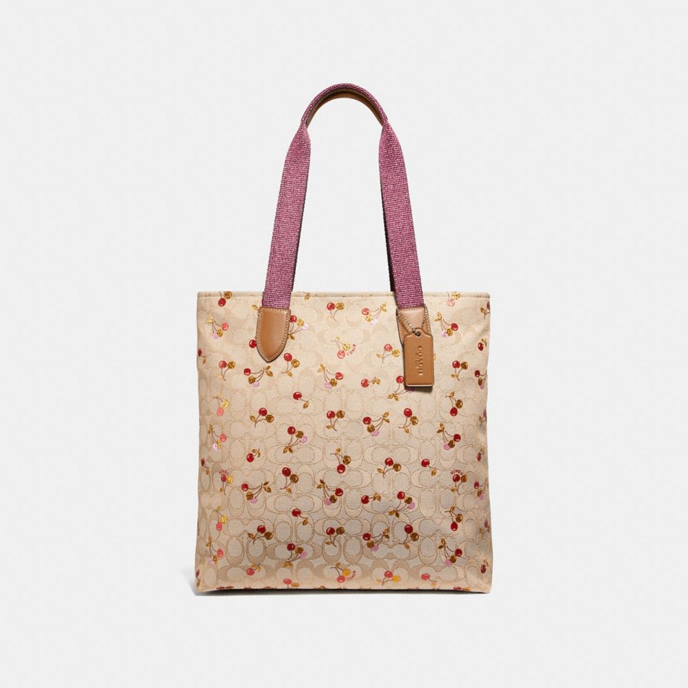 COACH F30604 - TOTE IN SIGNATURE JACQUARD WITH CHERRY PRINT - LIGHT
