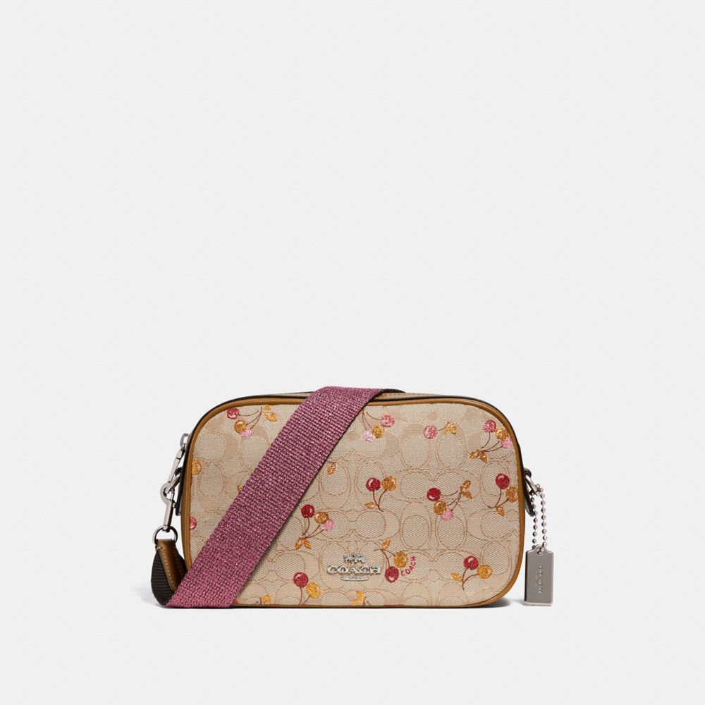 COACH f30610 ISLA CHAIN CROSSBODY IN SIGNATURE JACQUARD WITH CHERRY PRINT LIGHT KHAKI/MULTI/SILVER