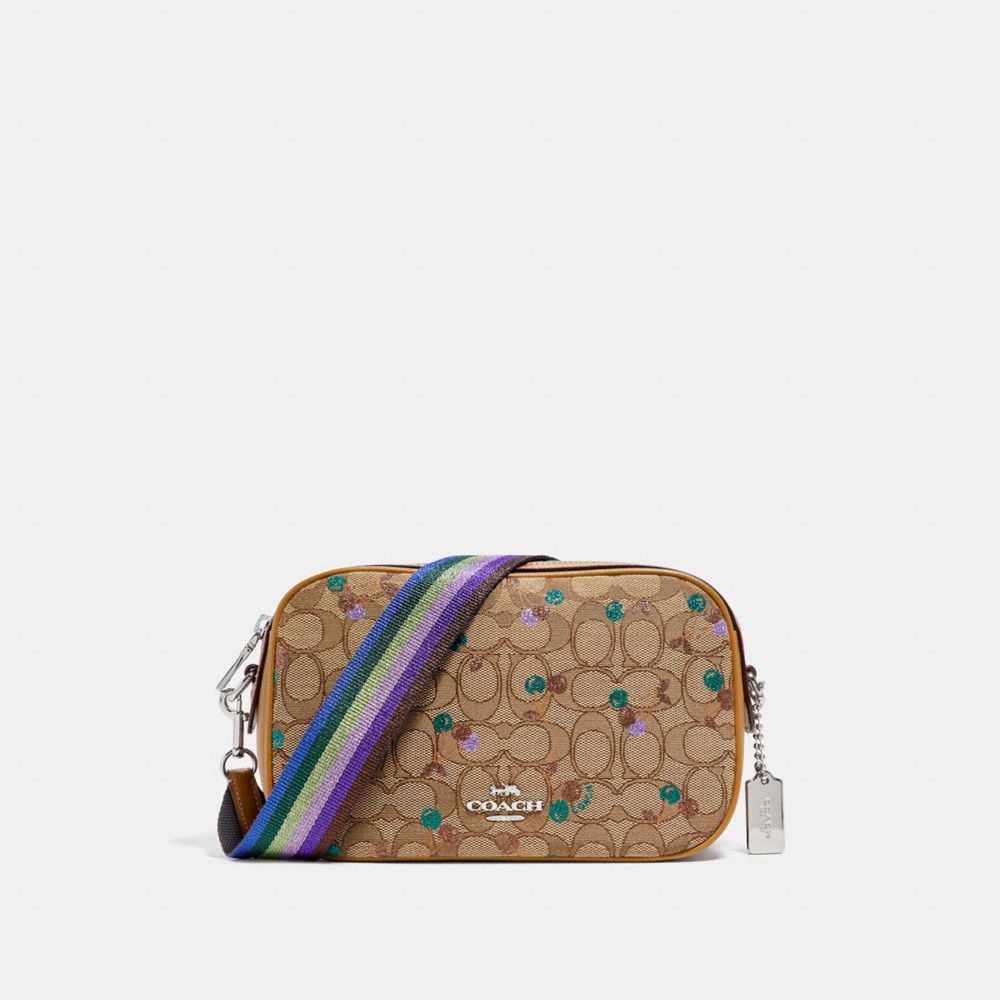 ISLA CHAIN CROSSBODY IN SIGNATURE JACQUARD WITH CHERRY PRINT - f30610 - KHAKI MULTI /SILVER