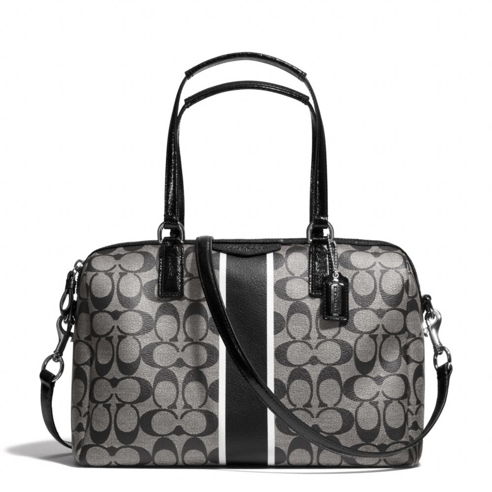 SIGNATURE STRIPE NANCY SATCHEL - COACH F30662 - SILVER/BLACK/WHITE/BLACK