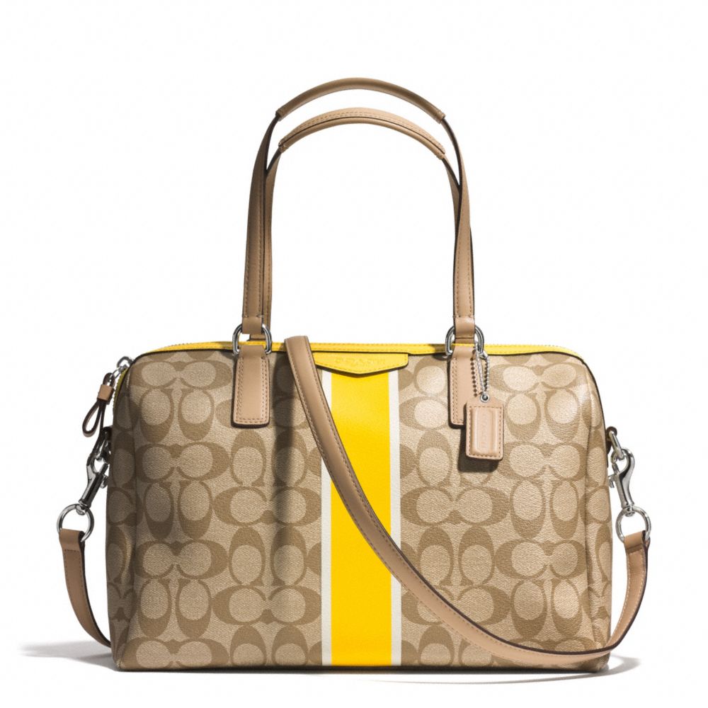 COACH F30662 Signature Stripe Nancy Satchel SILVER/LIGHT KHAKI/YELLOW