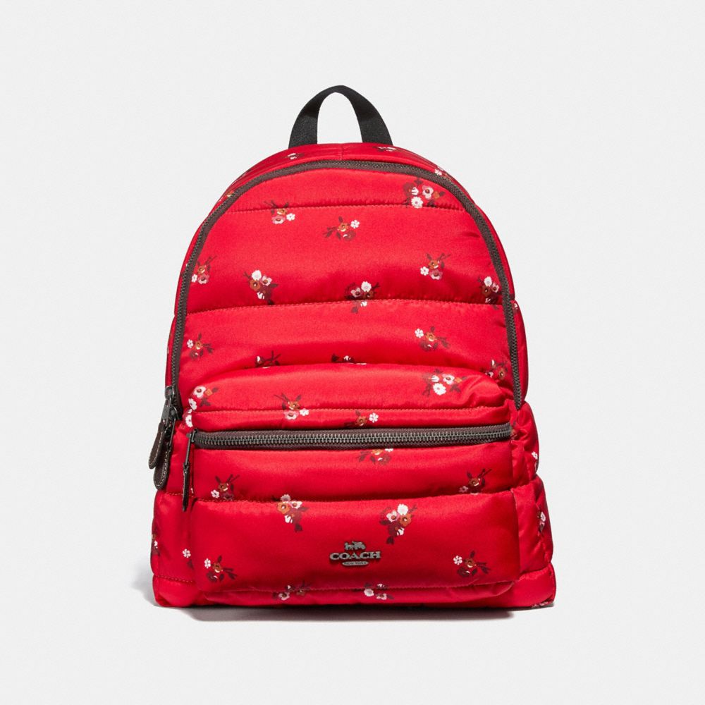 CHARLIE BACKPACK WITH BABY BOUQUET PRINT - RED MULTI/BLACK ANTIQUE NICKEL - COACH F30667