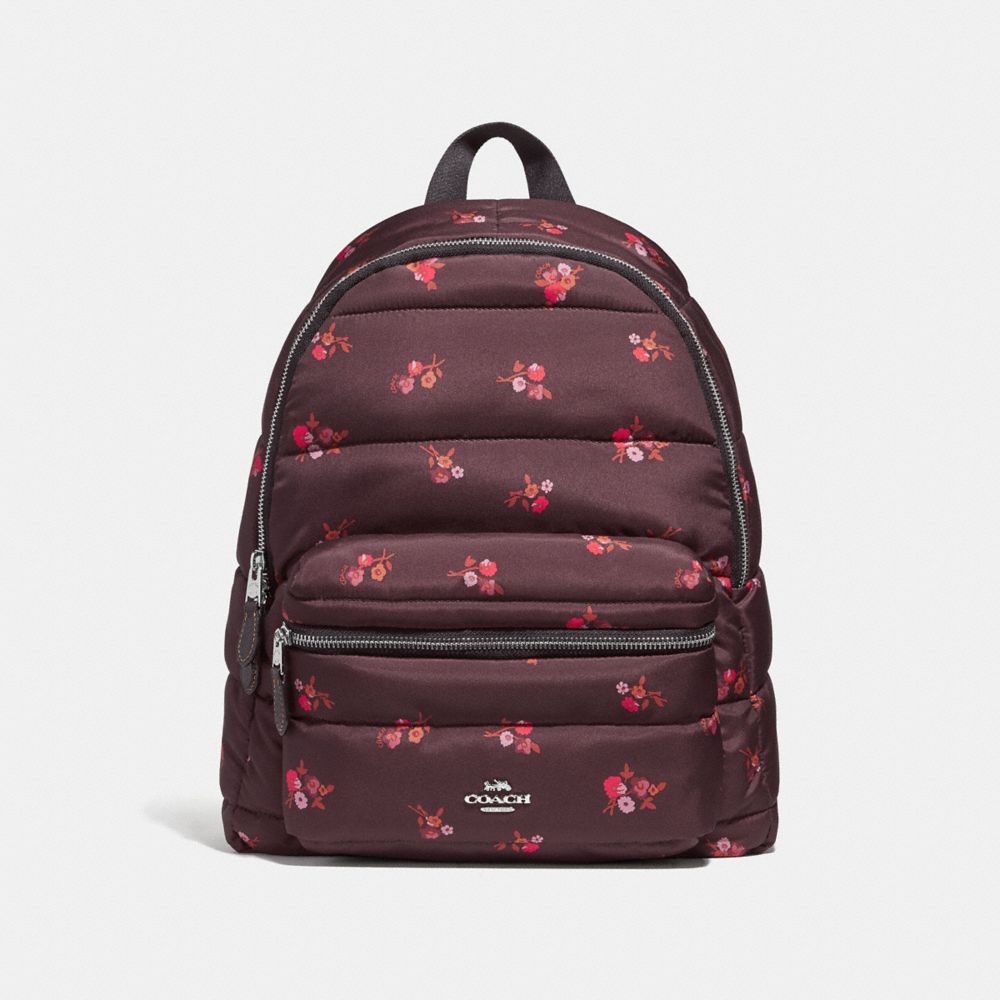 COACH F30667 Charlie Backpack With Baby Bouquet Print OXBLOOD MULTI /SILVER