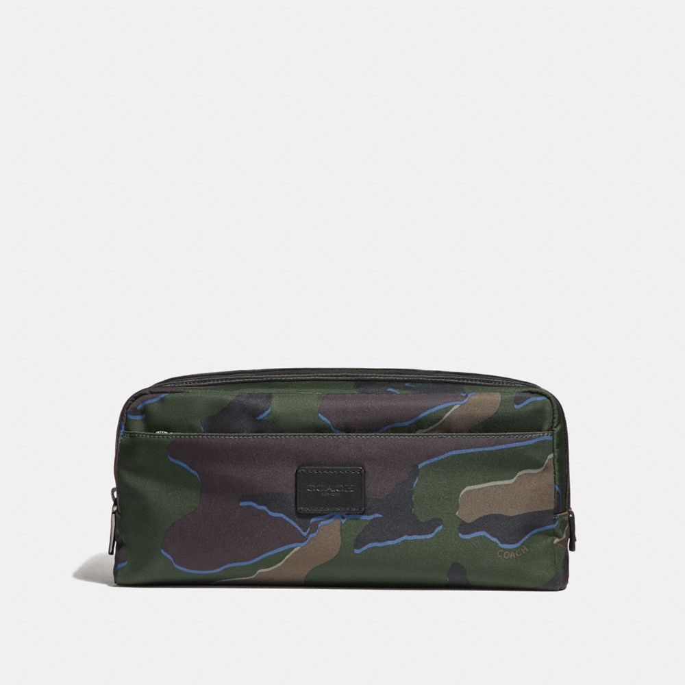 COACH F30754 DOUBLE ZIP DOPP KIT WITH CAMO PRINT GREEN MULTI/BLACK ANTIQUE NICKEL