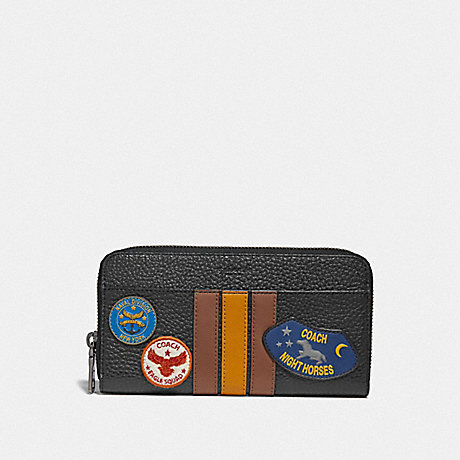 COACH F30756 ACCORDION WALLET WITH VARSITY STRIPE AND MILITARY PATCHES BLACK-MULTI/BLACK-ANTIQUE-NICKEL