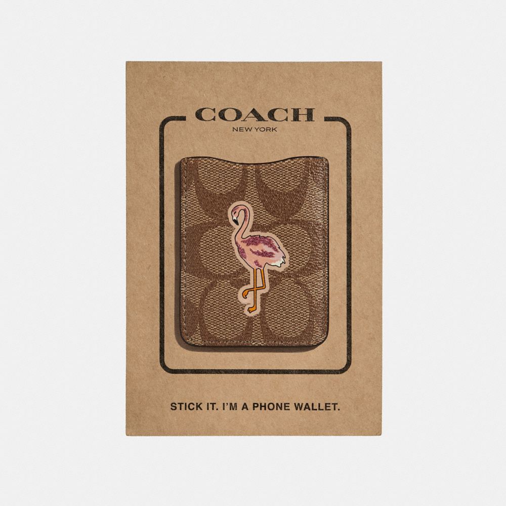 COACH F30807 Pocket Sticker In Signature Canvas With Flamingo DCB