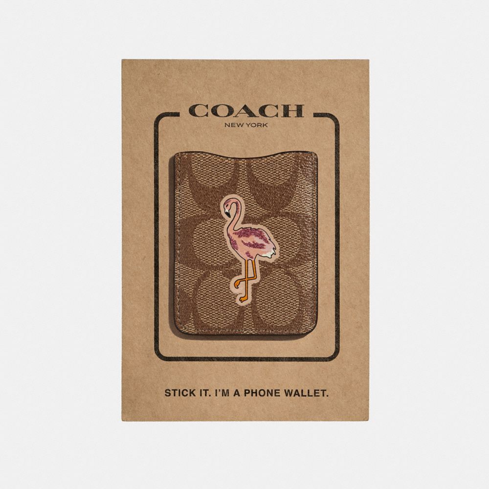 COACH POCKET STICKER IN SIGNATURE CANVAS WITH FLAMINGO - DCB - F30807