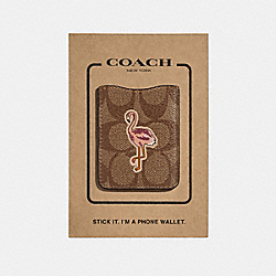 COACH F30807 Pocket Sticker In Signature Canvas With Flamingo DCB