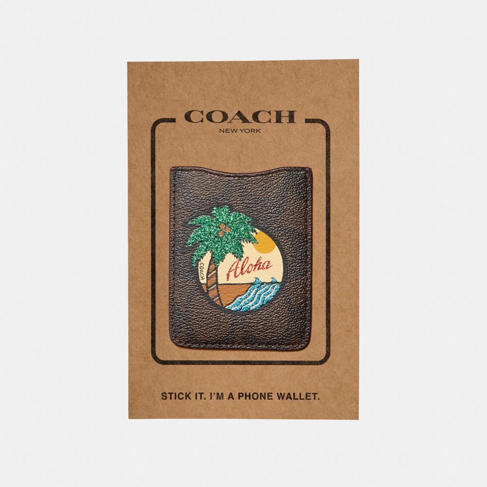 COACH F30808 Pocket Sticker In Signature Canvas With Palm Tree MAHOGANY/MULTICOLOR