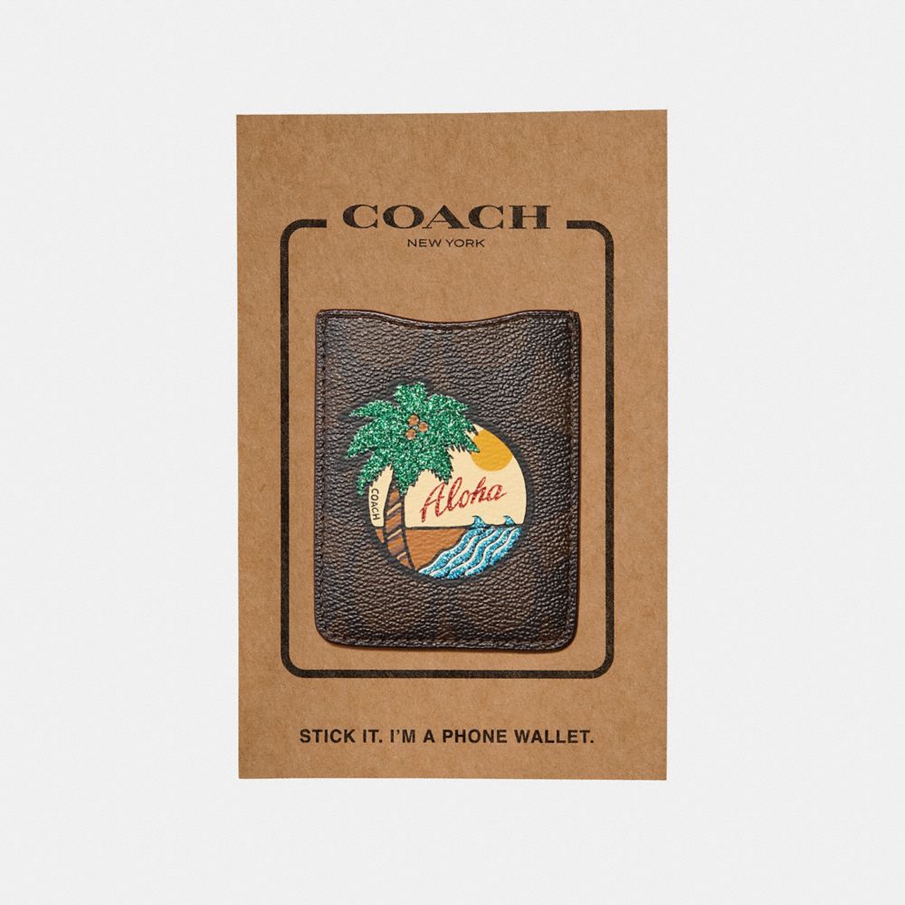 COACH POCKET STICKER IN SIGNATURE CANVAS WITH PALM TREE - MAHOGANY/MULTICOLOR - F30808