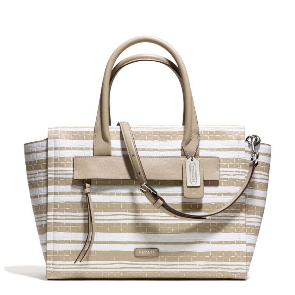COACH F31002 Bleecker Embossed Woven Leather Riley Carryall SILVER/FAWN/WHITE