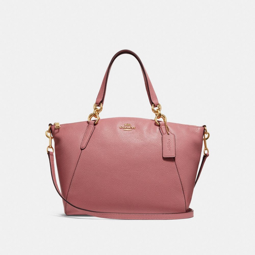 SMALL KELSEY SATCHEL WITH DITSY FLORAL PRINT INTERIOR - f31077 - Vintage Pink/Imitation Gold