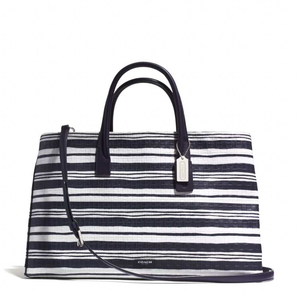 COACH F31081 Bleecker Large Studio Tote In Embossed Woven Leather  SILVER/WHITE/ULTRA NAVY