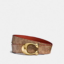 SIGNATURE BUCKLE REVERSIBLE BELT, 32MM - BROWN KHAKI/RUST - COACH F31114