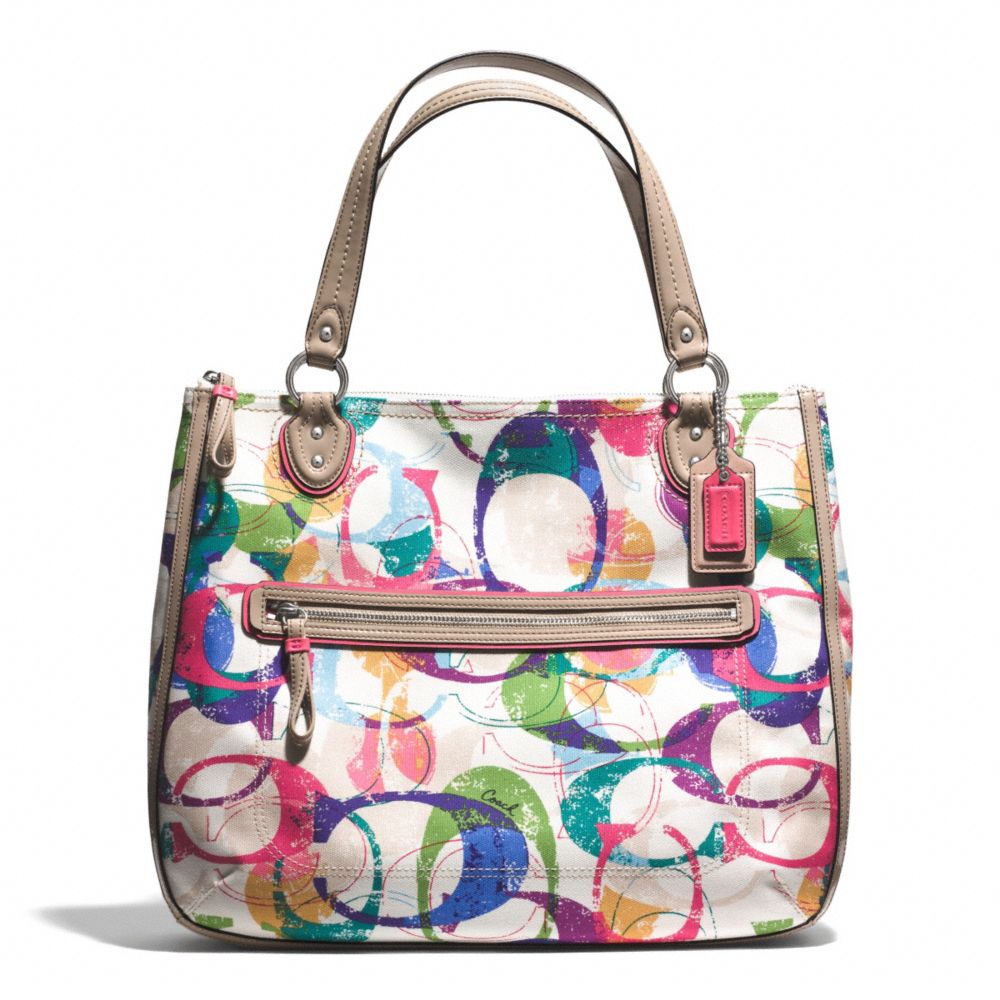 COACH STAMPED SIGNATURE C HALLIE EAST/WEST TOTE - SILVER/MULTICOLOR - F31141