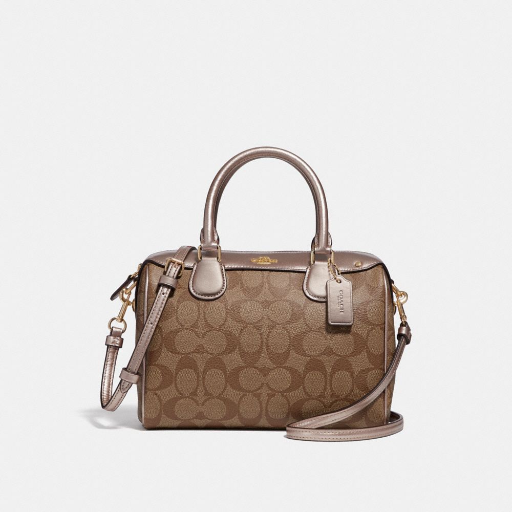 MINI BENNETT SATCHEL IN SIGNATURE CANVAS - COACH f31157 - khaki/platinum/light gold