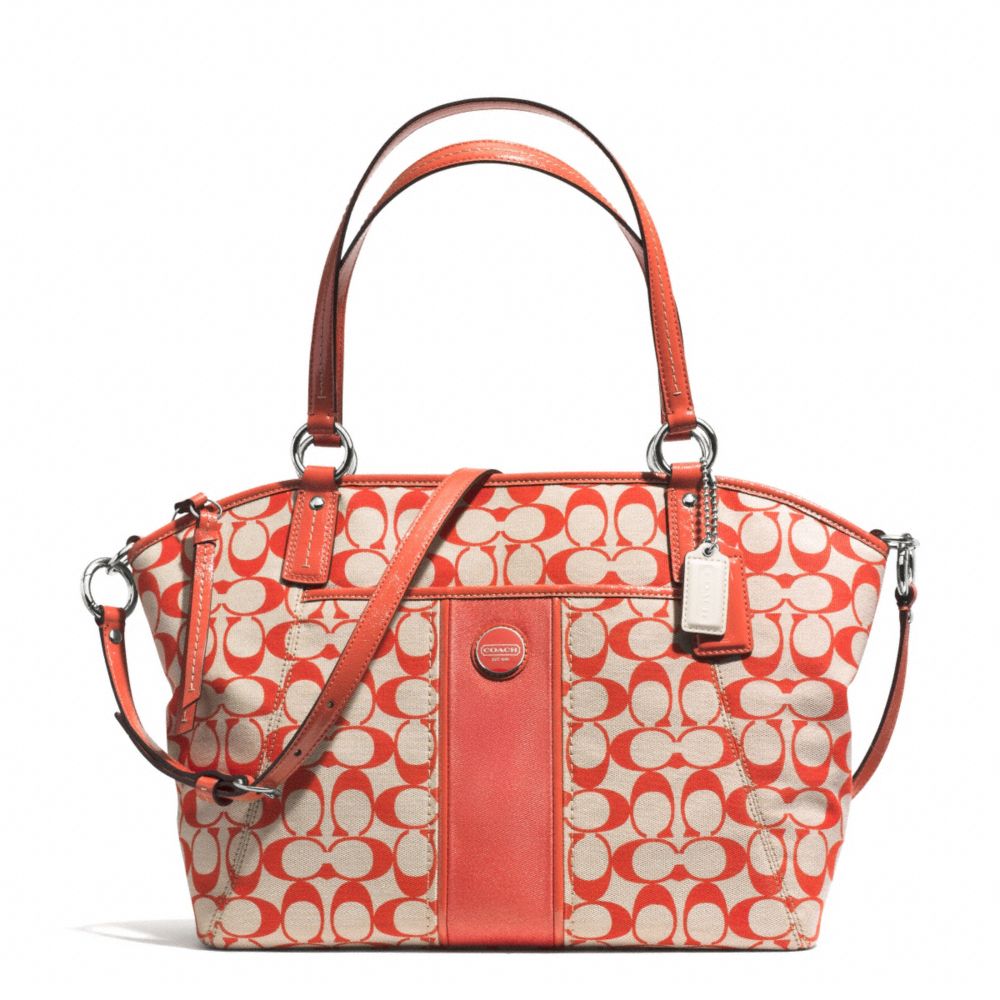 COACH SIGNATURE STRIPE POCKET TOTE - SILVER/LIGHT KHAKI/TOMATO - f31161