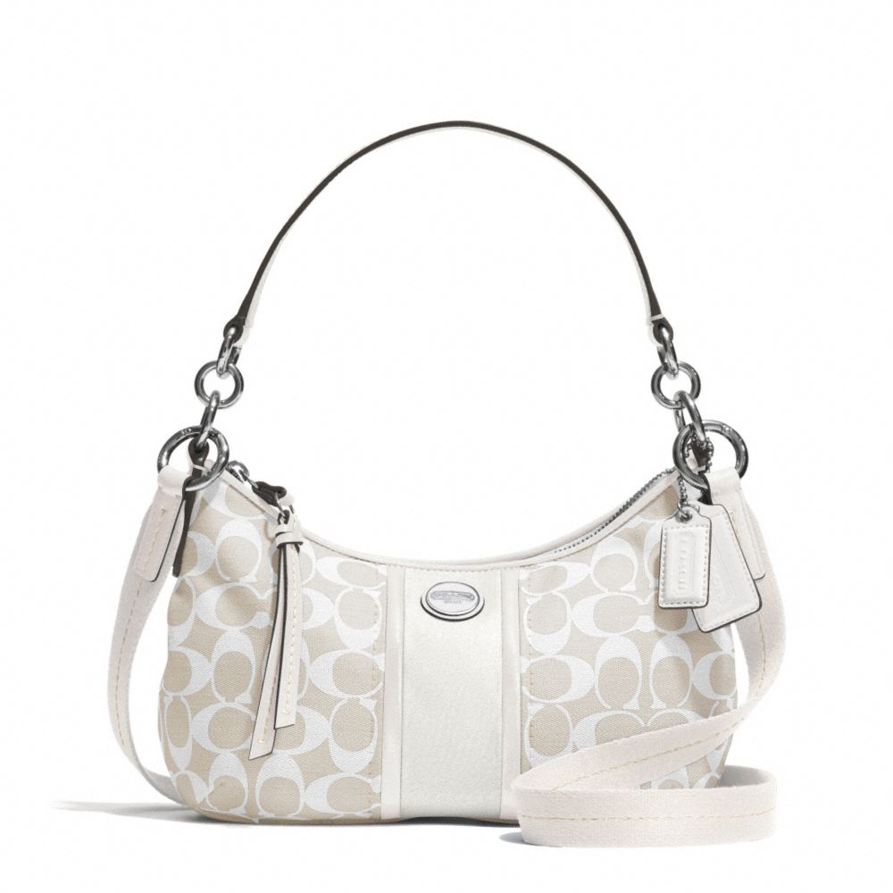 SIGNATURE STRIPE DEMI CROSSBODY - SILVER/LIGHT KHAKI/PARCHMENT - COACH F31181