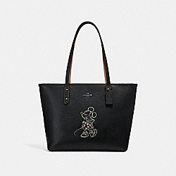 CITY ZIP TOTE WITH MINNIE MOUSE MOTIF - f31207 - ANTIQUE NICKEL/BLACK