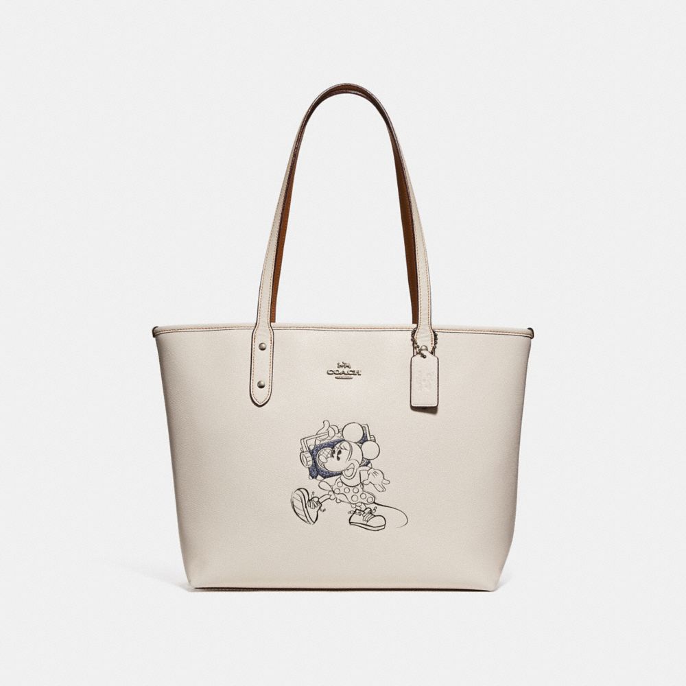 COACH f31207 CITY ZIP TOTE WITH MINNIE MOUSE MOTIF SILVER/CHALK