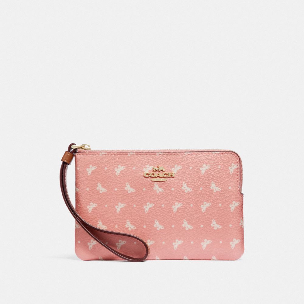 COACH F31244 CORNER ZIP WRISTLET WITH BUTTERFLY DOT PRINT BLUSH/CHALK/LIGHT GOLD