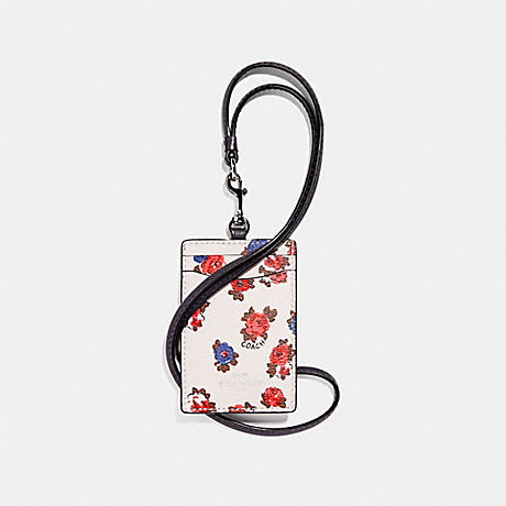COACH F31248 ID LANYARD WITH TEA ROSE FLORAL PRINT CHALK-MULTI/SILVER
