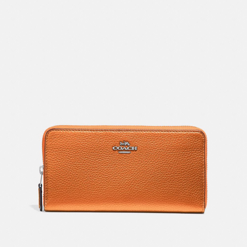 COACH f31263 ACCORDION ZIP WALLET METALLIC TANGERINE/SILVER